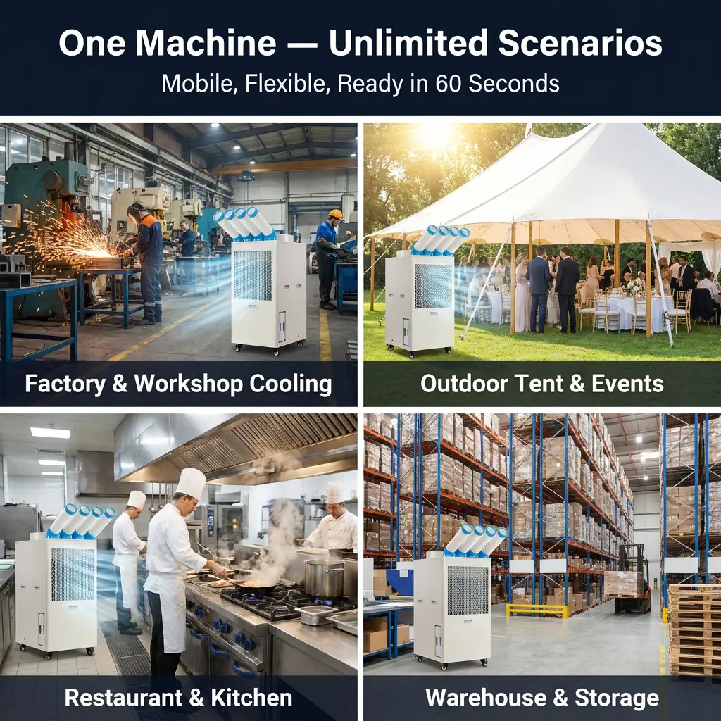 OEM tilpasset logo Industriell bærbart klimaanlegg 110V 220V 380V Multi-Voltage Lav MOQ Direkte forsyning fra fabrikk