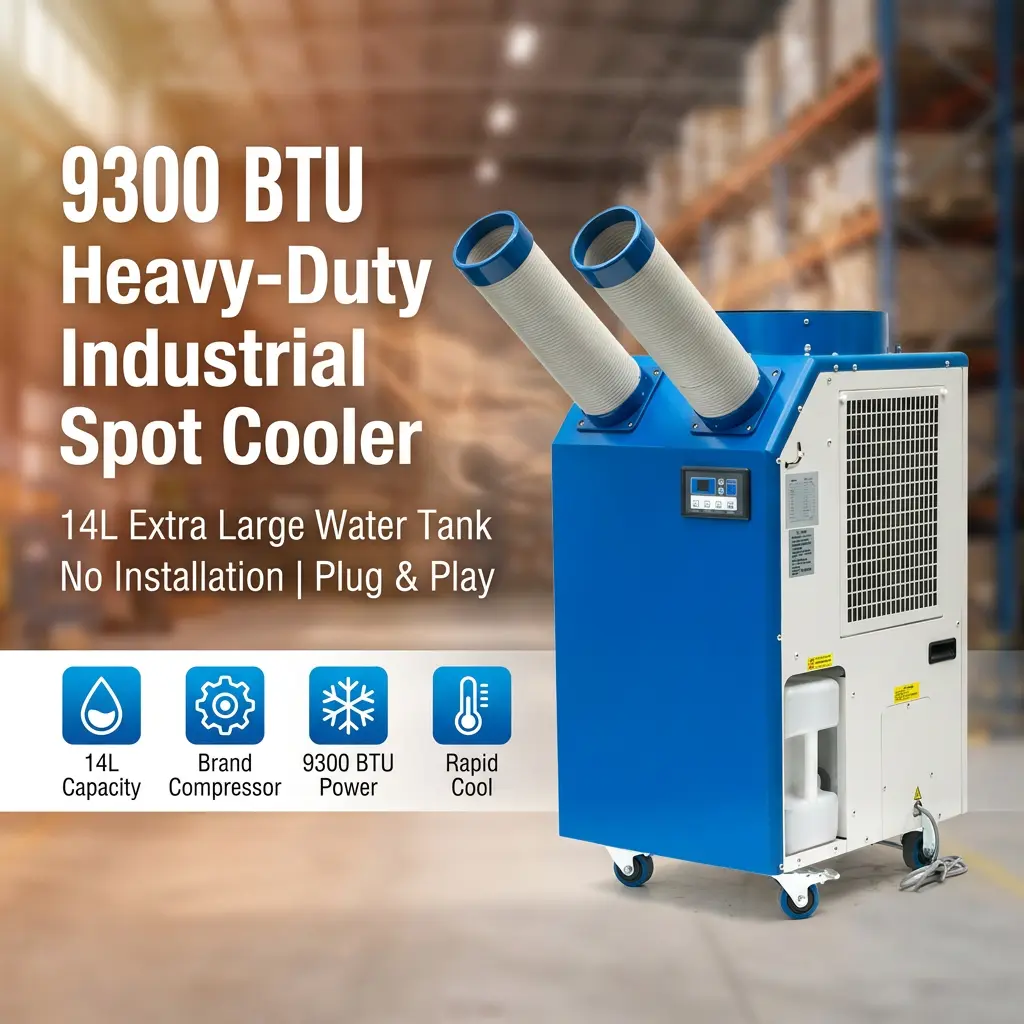 OEM 14L stor tank 2700W Strøm 9300BTU roterende kompressor bærbar punktkjøler Industriell klimaanlegg for verksted OEM 14L stor tank 2700W Strøm 9300BTU roterende kompressor bærbar punktkjøler Industriell klimaanlegg for verksted